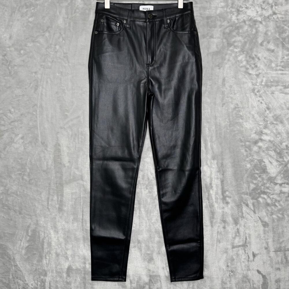 Pistola Pants Womens 25 Black Faux Leather Skinny High Rise Ankle Vegan Stretch